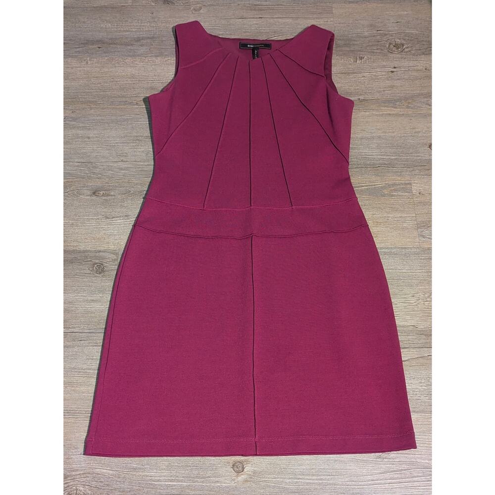 VTG BCBGMAXAZRIA Deep Burgundy Mini Fitted Sihlouette Dress Stretch Dress SZ 8
